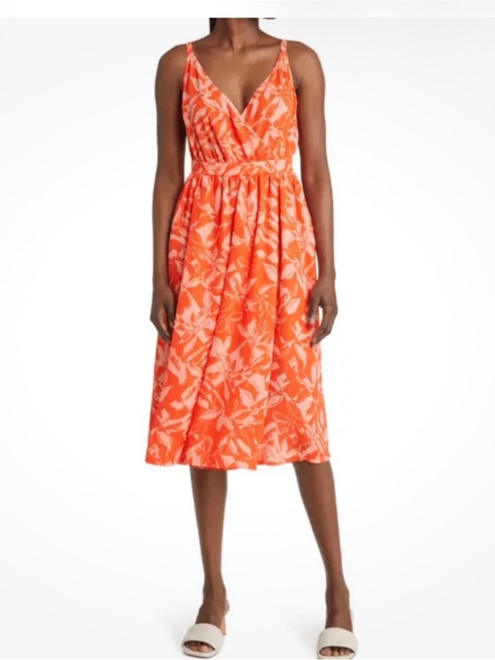 Sunset Orange Faux Wrap Sundress